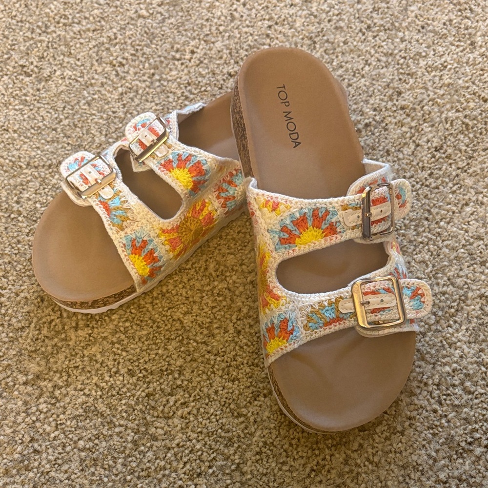 TOP Moda  Floral Buckle Sandals - White and Orange